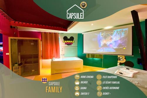 Capsule Family - Sauna - Jacuzzi - Projecteur - Billard - Nintendo Switch 2 - Filet suspendu