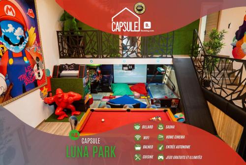Capsule Luna Park - Jacuzzi - Sauna - Jeux & Arcades - Billard - Netflix & Home cinéma -