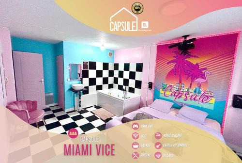 Capsule Miami Vice - Jacuzzi - Billard - Ecran cinéma & Netflix - Ping-Pong - Nintendo & Jeux-