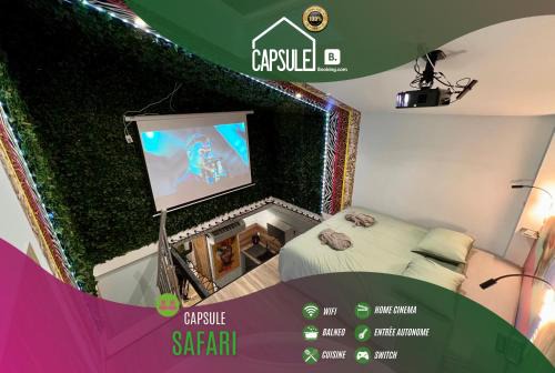 Capsule Safari - Jacuzzi - Nintendo Switch - Netflix & Home cinéma - Pouf géant - Filet suspendu