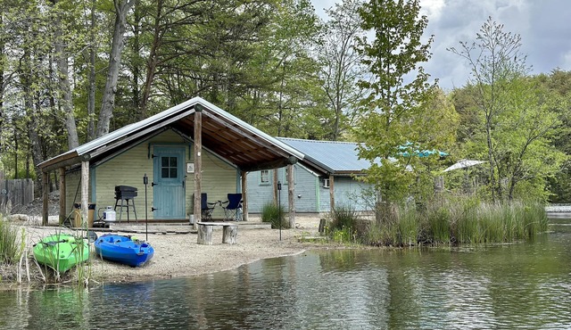 Castaway lake side canvas cottage scene
