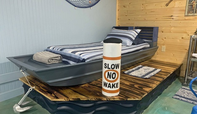 Catch Zzz in Real Boat, Going Fishing Cabin near Wildlife Refuge Cache sleeps 3