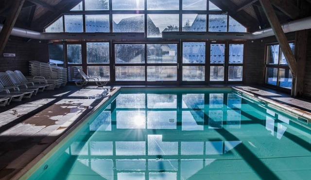 Chalet, 350m from ski slopes, view mountain, fitness, terrace, parking, tv, ski locker, 43m²