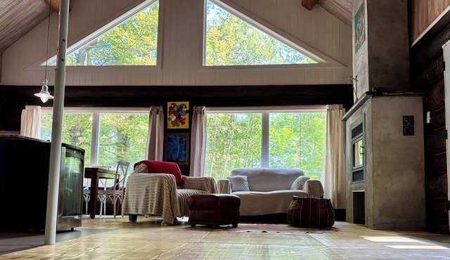 Chalet bois rond rustique avec commodités moderne