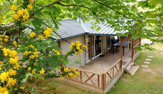 Chalet 'Camping Les Pialades - Eden' with Shared Pool, Private Terrace and Private Garden