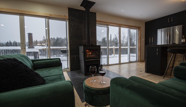 Chalet l'Évasion with hot tub on the Picanoc river