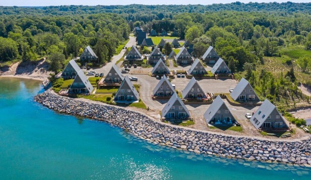 Chalet with private beach access & heated pool!