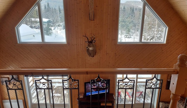 Chalet with year-round spa, wine, fireplace, located 2 minutes from the zec!