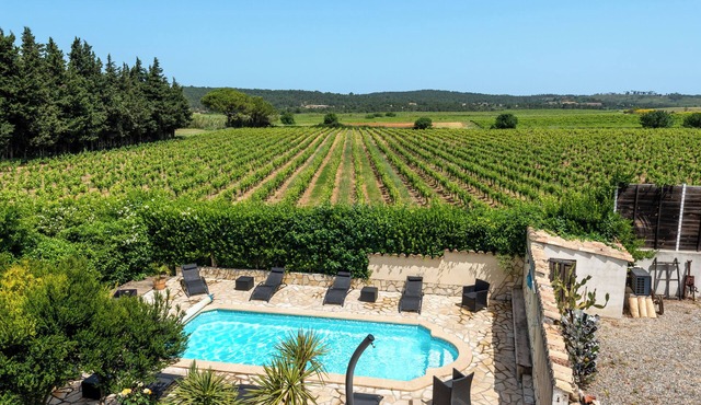 Character gite with swimming pool, surrounded by vineyards, 30 min drive from the Mediterranean coast.