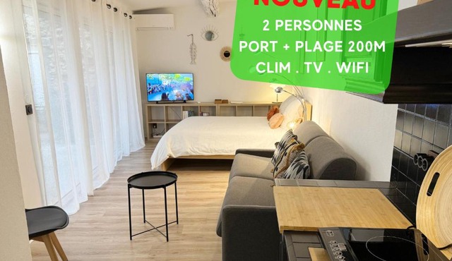 Charmant studio climatisé à 200m de la plage