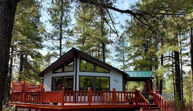 Charming 2Br 2Ba cabin with big windows in the tall pines.