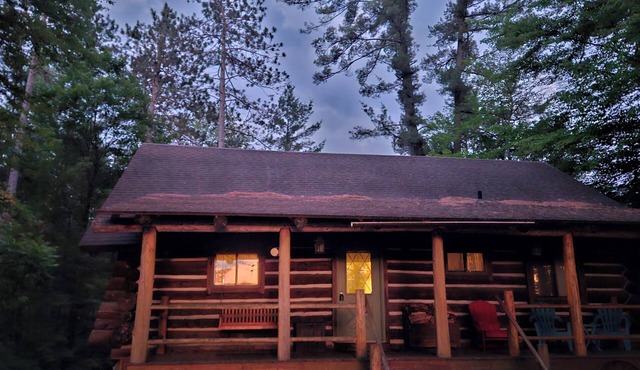 Charming 4+ bedroom log cabin among beautiful tall pines on a small trout stream