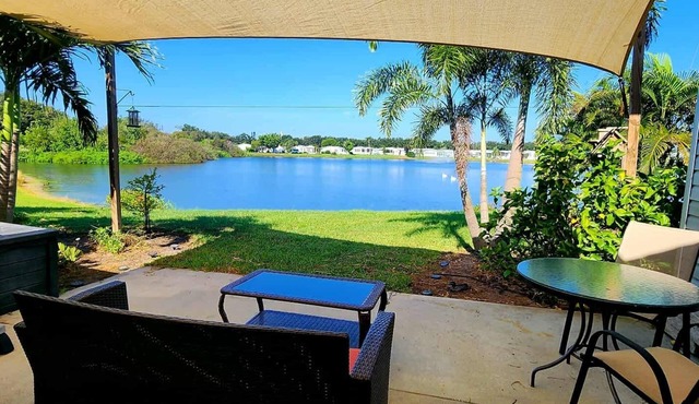 Charming 55+ community. Waterfront! Fantastic sunset views & private hot tub