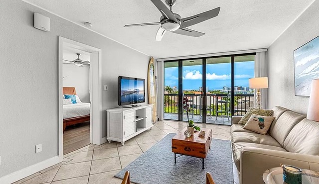 Charming 5th floor 2-bedroom condo with views of canal, river and Port Canaveral