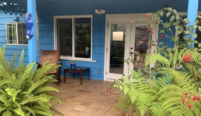 Charming beach cottage in a beautiful garden setting.