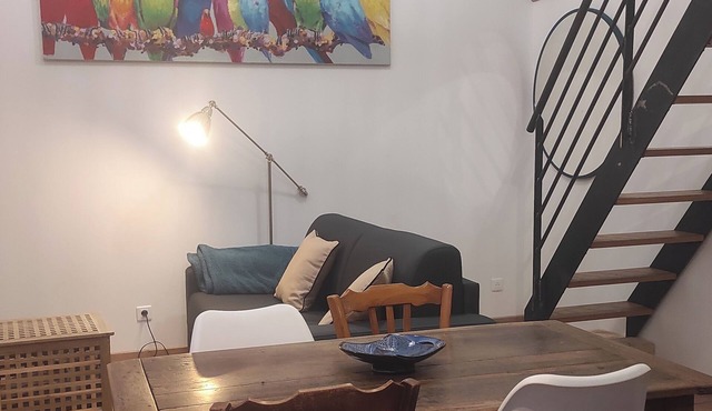 Charming studio with mezzanine, garden and terrace.