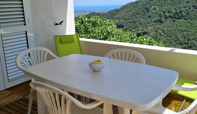 Charming ground floor of a T2 village house overlooking the sea and scrubland