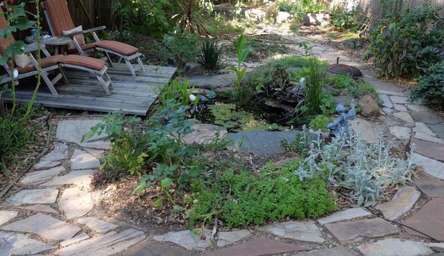 Charming home with gardens, pond and decks, walking distance to downtown