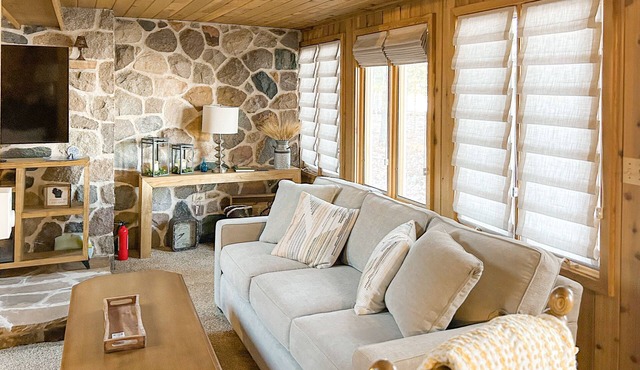 Charming lakefront home with dock, fireplace, streaming, lake views, W/D, & AC