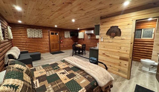 Charming log cabin on gravel back road with peace, quiet, all amenities of home