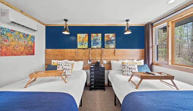 Cheerful Woodland Haven | Bright Double Room with Artistic Flair & Natural Wood Accents