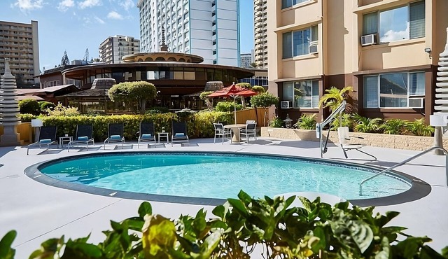 City View King, Poolside Comfort, Peaceful Waterfall Views, Near Waikiki Beach