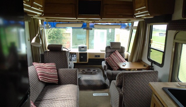 classic 80,s american winnebago camper with hot tub