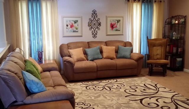 CLEAN Modern home, 3 bedrms, 1 double-sink bathrm, 65" TV & 3 couches