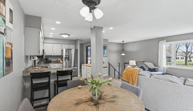 Close to businesses, hospitals, freeways in a wooded neighborhood next to trails