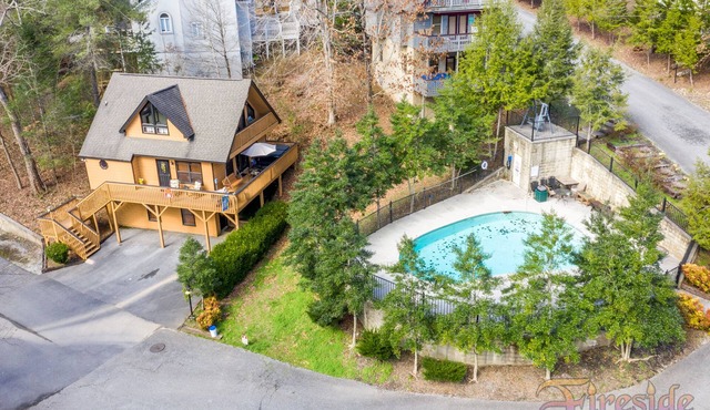 Close to Pigeon Forge outdoor pool access view the pool from the deck sleeps 5