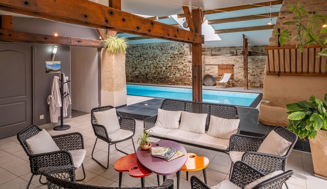 Country House “Grand Gîte, Indoor Pool” with Private Terrace, Garden, and Balcony