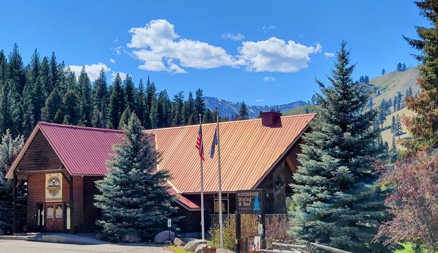 Comfortable Riverside Retreat on 4 acres in secluded Lowman Idaho. Sleeps 45+.