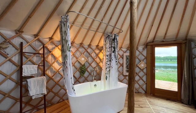 Comfortable yurt with lake view.