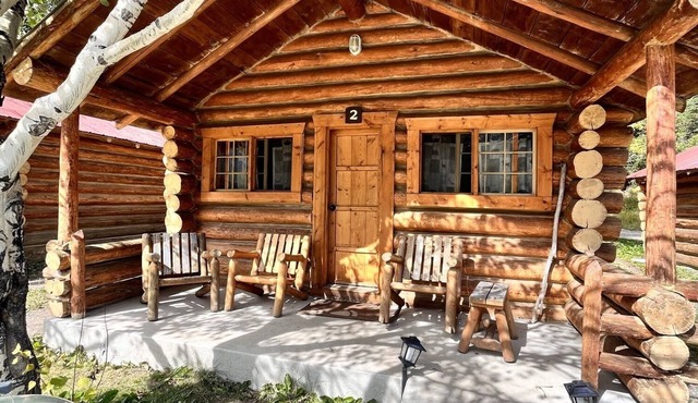 Comfy cabin is situated on the Silver Gate property which overlooks 10,000ft tall mountain peaks surrounding the town.