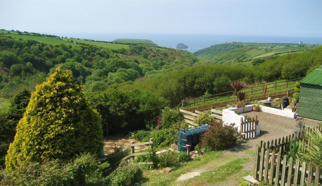 Comfy North Cornwall home with stunning views down rural valley and out to sea.
