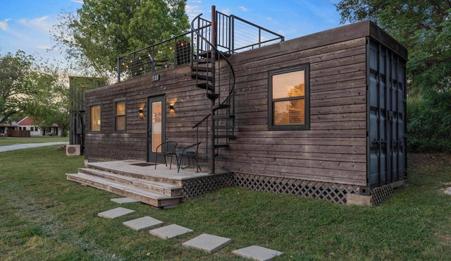 Container home with rooftop views and pickleball