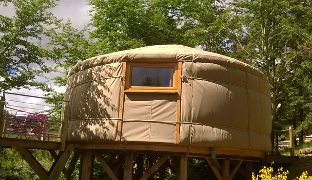 Contemporary yurt on a woodland terrace