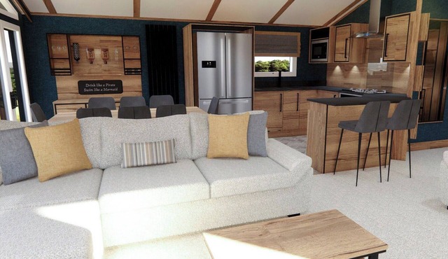 Contemporary lodge with one spacious king-sized bed with en suite.