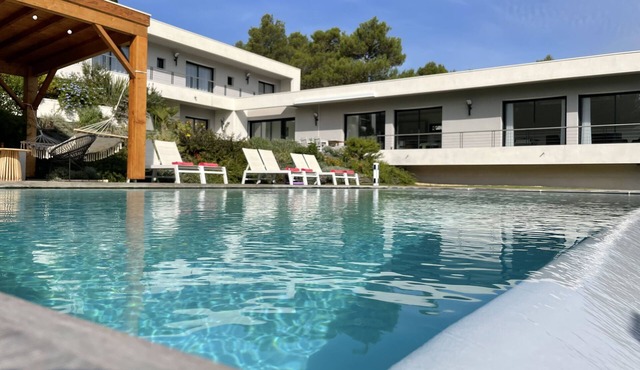 Contemporary luxury villa.12x6infinity pool. Salt treatment. Pine forest view.