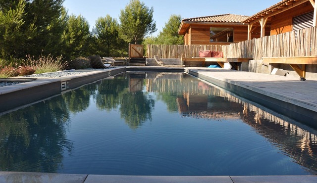 Contemporary wooden villa garden swimming pool terrace nearby. Aix en Provence