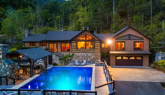 Cool Stream Lodge | 6BR Estate w/Pool, Hot Tubs & Private Pond Near Asheville