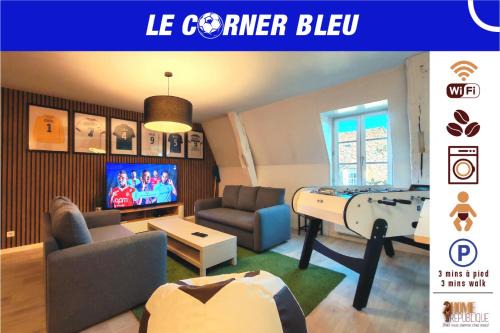 Corner Bleu-3 lits-Babyfoot-Thème Football-Plein Centre- Abonnement TV Pack Foot