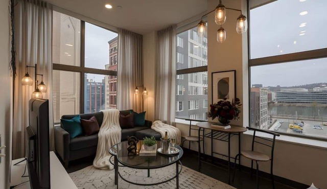 Corner Glass Bridge Views |Loft Style 1BD Downtown