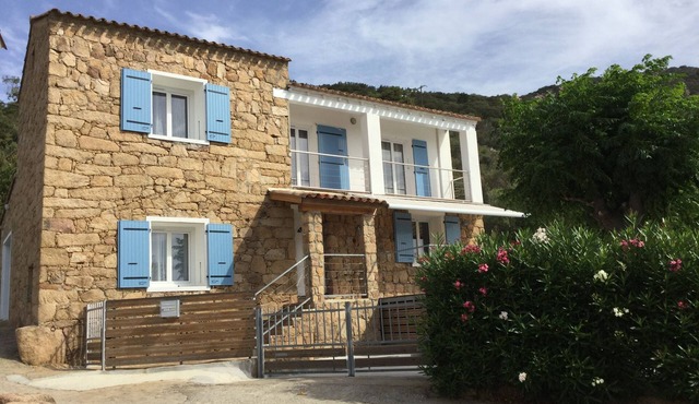 Corsican stone house with swimming pool and view of the Gulf of Cupabia