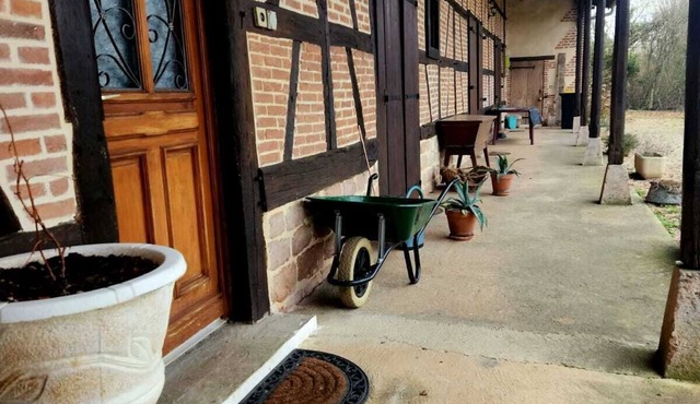 Country house with swimming pool and pond.