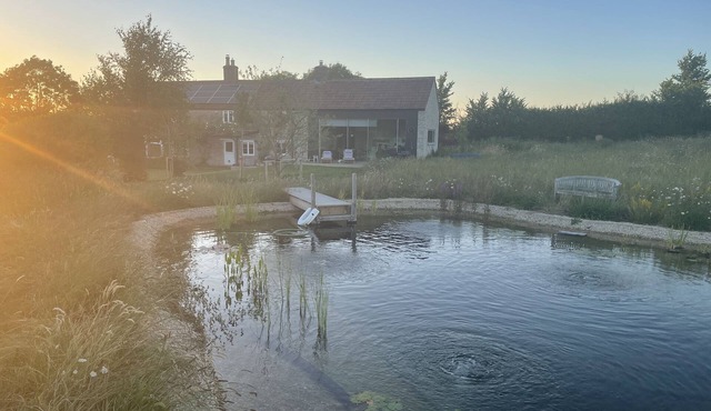 Country retreat sleeps 9 near Bruton with natural swimming pond