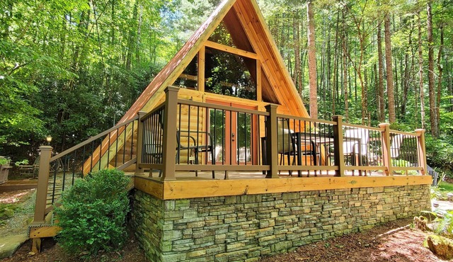 Cozy A-frame cabin in the woods! - Hot tub, wifi, firepit, creek, hiking trail!