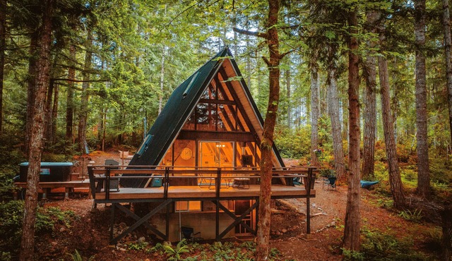 Cozy A-Frame Cabin, Private Hot tub and Hood Canal view. Pet-Friendly!