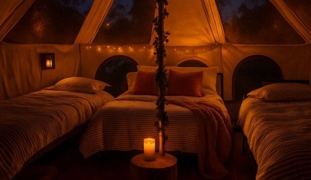 Cozy bell tent with heating and smart Tv
