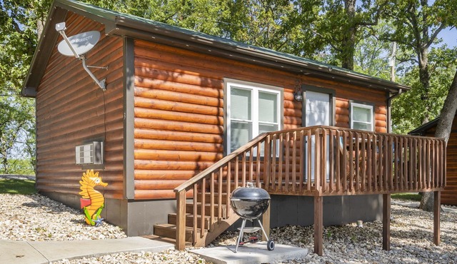 Cozy Cabin near Dogwood Canyon. Private deck, beautiful view & pool!